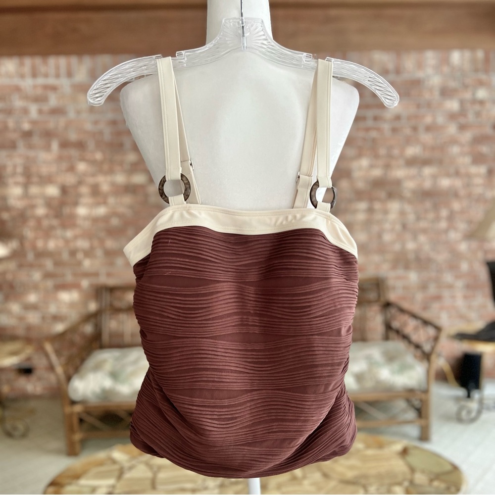 Brown and Cream Women's Tankini Set